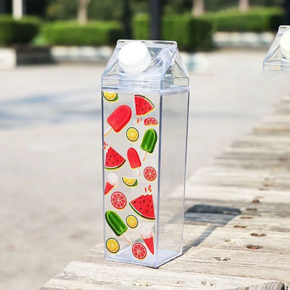 1000Ml Cute Milk Carton Bottle for Water Drinking Plastic Kettles Clear Milk Carton Sports Water Bottle Bpa Free Fruit Drinkware
