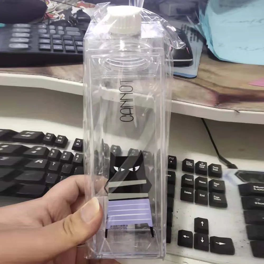 1000Ml Cute Milk Carton Bottle for Water Drinking Plastic Kettles Clear Milk Carton Sports Water Bottle Bpa Free Fruit Drinkware