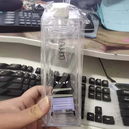 1000Ml Cute Milk Carton Bottle for Water Drinking Plastic Kettles Clear Milk Carton Sports Water Bottle Bpa Free Fruit Drinkware