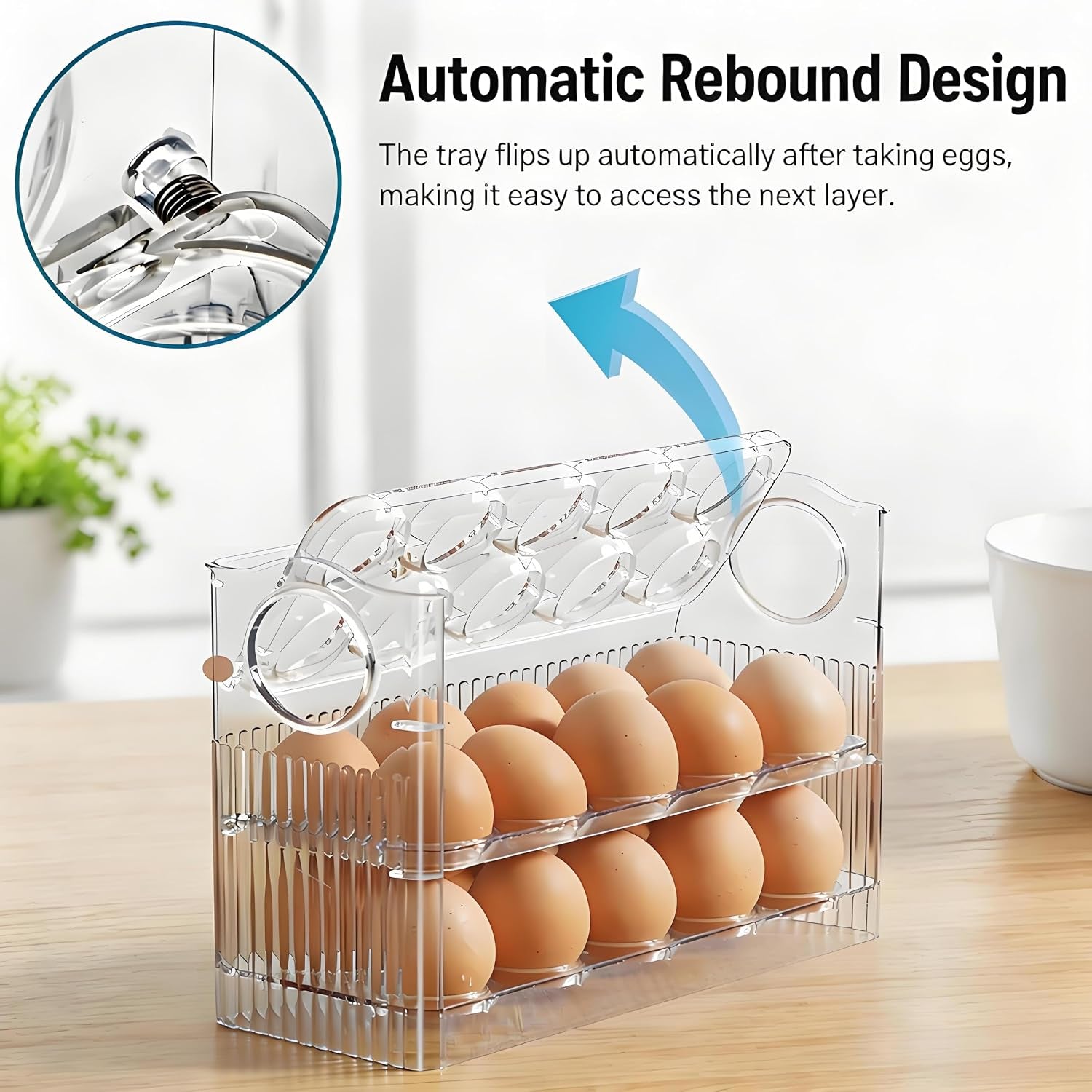Egg Holder for Fridge, Holds 30 Eggs, Clear