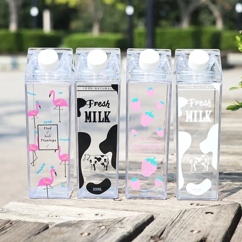 1000Ml Cute Milk Carton Bottle for Water Drinking Plastic Kettles Clear Milk Carton Sports Water Bottle Bpa Free Fruit Drinkware