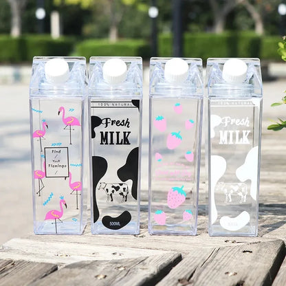 1000Ml Cute Milk Carton Bottle for Water Drinking Plastic Kettles Clear Milk Carton Sports Water Bottle Bpa Free Fruit Drinkware
