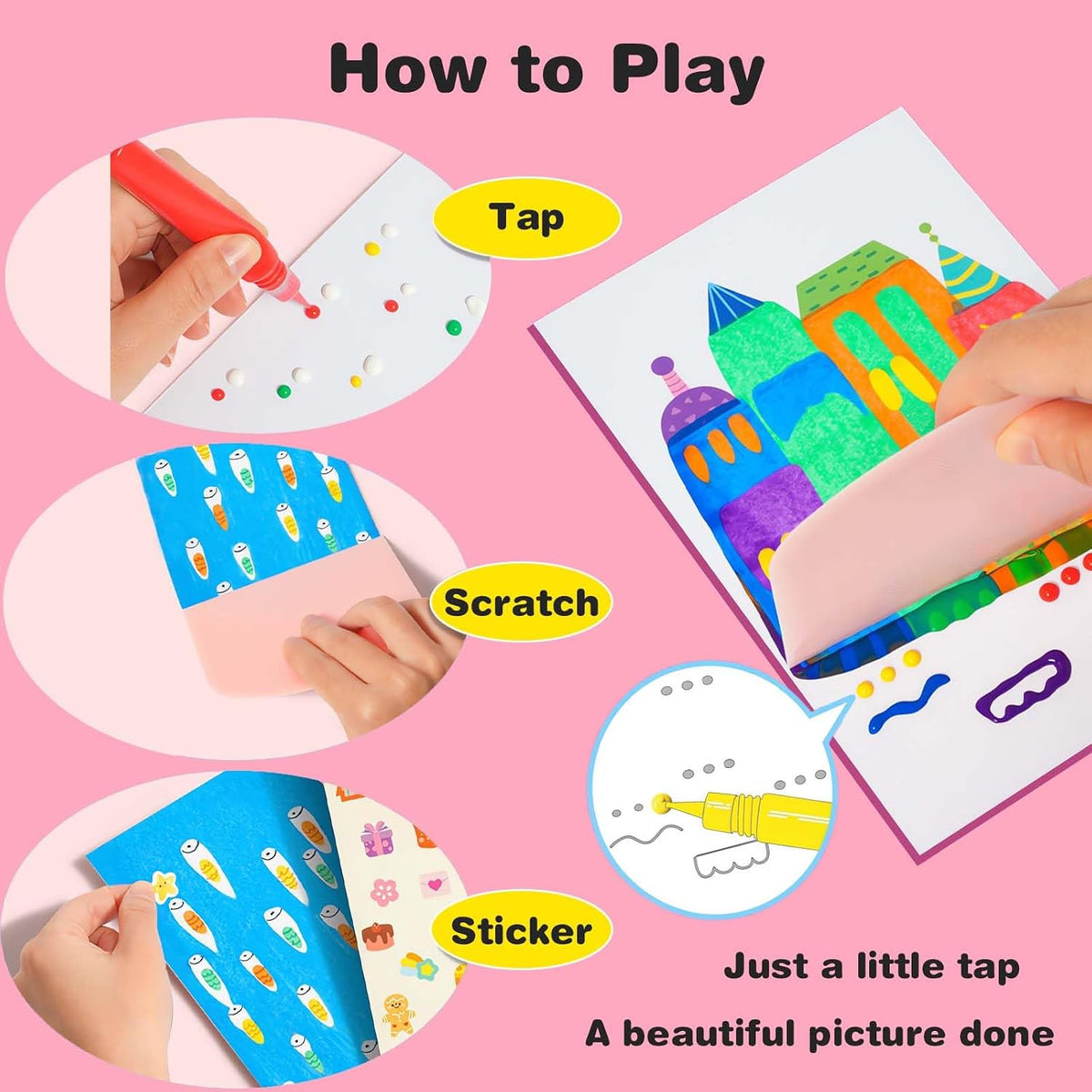 Squeegee Art Craft Kit, Creative Painting Kit for Kids, Rainbow Scratch Paper Art Set Notebooks, Magic Dot Scratch Painting Party DIY Gifts for Girls and Boys