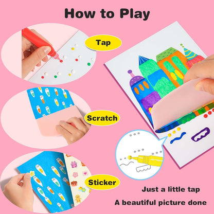 Squeegee Art Craft Kit, Creative Painting Kit for Kids, Rainbow Scratch Paper Art Set Notebooks, Magic Dot Scratch Painting Party DIY Gifts for Girls and Boys
