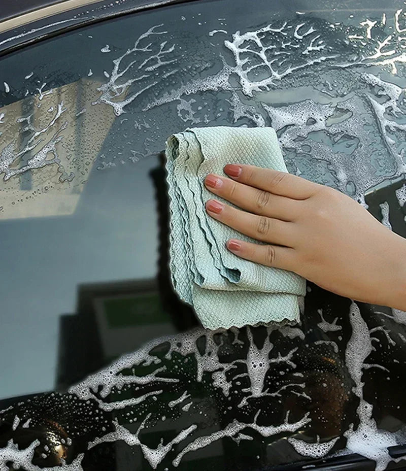 10Pcs Microfiber Glass Cleaning Cloth Rag Lint-Free for Windows Car Kitchen Mirror No Trace Reusable Fish Scale Rag Polishing
