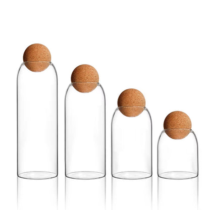 1PC Storage Glass Jar Transparent Bottle with Ball Cork Lid, Tank Sealed Tea Dried Fruit Cereal Snack Coffee Beans Cans