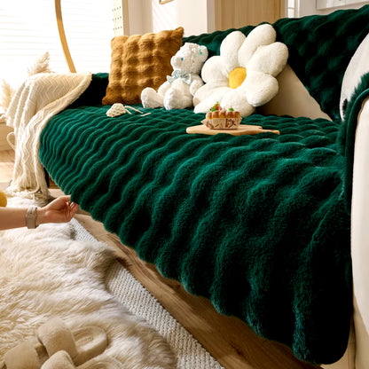 Thicken Imitation Rabbit Fur Plush Sofa Slipcover Non-Slip Soft Sofa Towel Couch Cushion Cover for Living Room Modern Home Decor