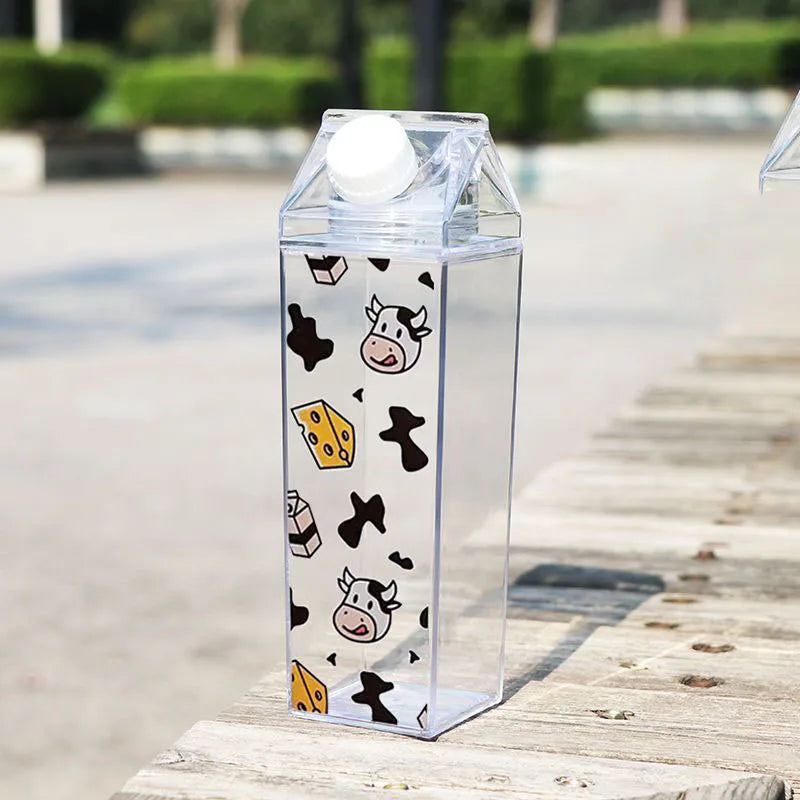 1000Ml Cute Milk Carton Bottle for Water Drinking Plastic Kettles Clear Milk Carton Sports Water Bottle Bpa Free Fruit Drinkware