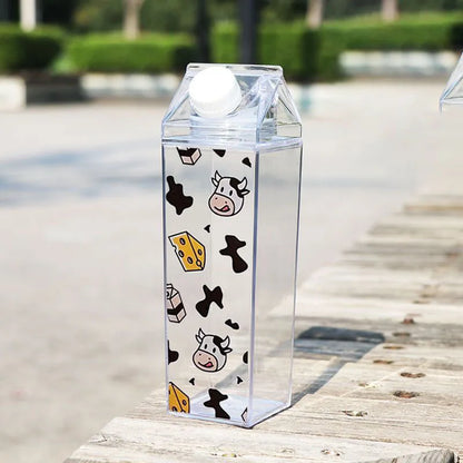 1000Ml Cute Milk Carton Bottle for Water Drinking Plastic Kettles Clear Milk Carton Sports Water Bottle Bpa Free Fruit Drinkware