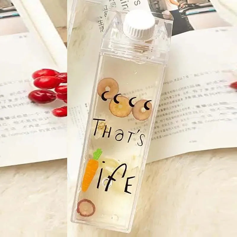 1000Ml Cute Milk Carton Bottle for Water Drinking Plastic Kettles Clear Milk Carton Sports Water Bottle Bpa Free Fruit Drinkware