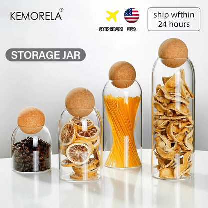 1PC Storage Glass Jar Transparent Bottle with Ball Cork Lid, Tank Sealed Tea Dried Fruit Cereal Snack Coffee Beans Cans